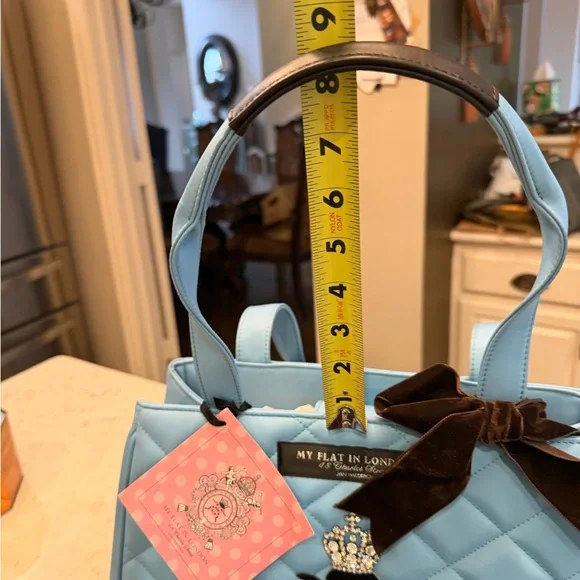 NWT My Flat in London Light Blue Quilted Blue Handbag/Tote with brown velvet bee